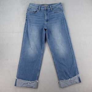Just USA AB224-MD Womens High Rise Wide Leg Cuffed Raw Hem Jeans Blue Size 29/8